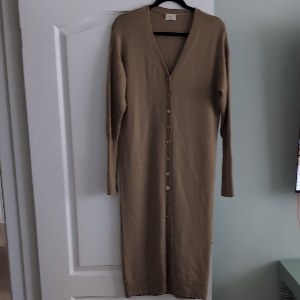 Wilfred Long Sleeve Tan Merino Wool Dress